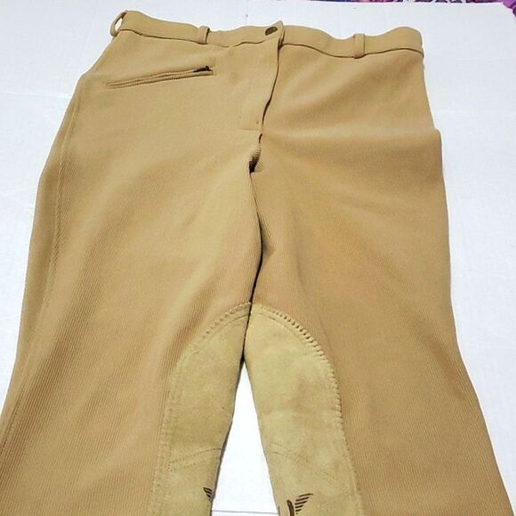 TuffRider Tan/Taupe Ribb Knee Patch Breeches Equestrian Pants Size 30 - Picture 4 of 13